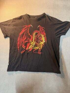 Vintage Thunder Sportswear Fire Breathing Red Dragon Graphic T-Shirt